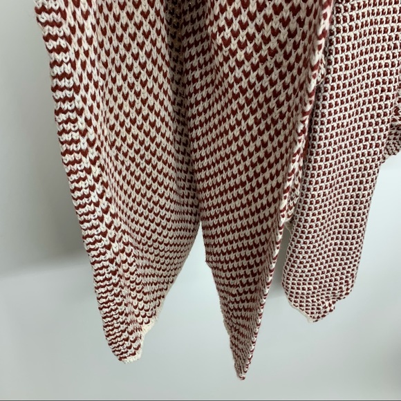 Rare Boho Ryu Rust Red & White Knit Tied Cardigan Sweater New Nwt Size Large - Picture 7 of 16